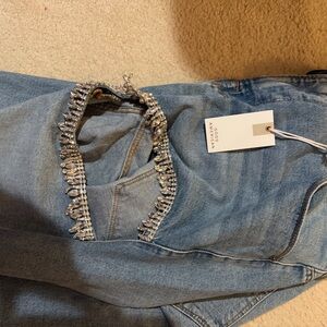 Good American Blue High Rise Jeans with Crystal Accents